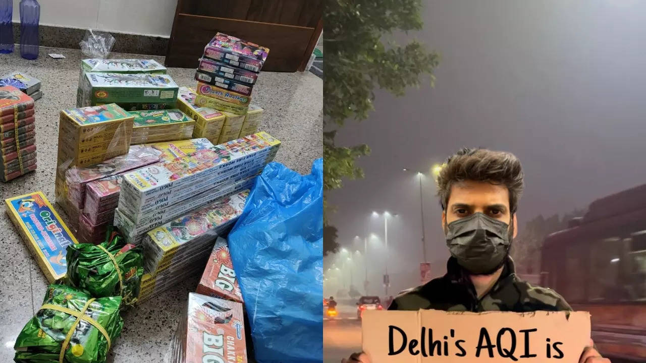 Singh shows off his crackers and later addresses the air pollution in Delhi. | The Placard Guy