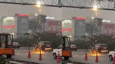 Video shows sparks falling on moving vehicles from the construction site on Gurugram Highway, police responding