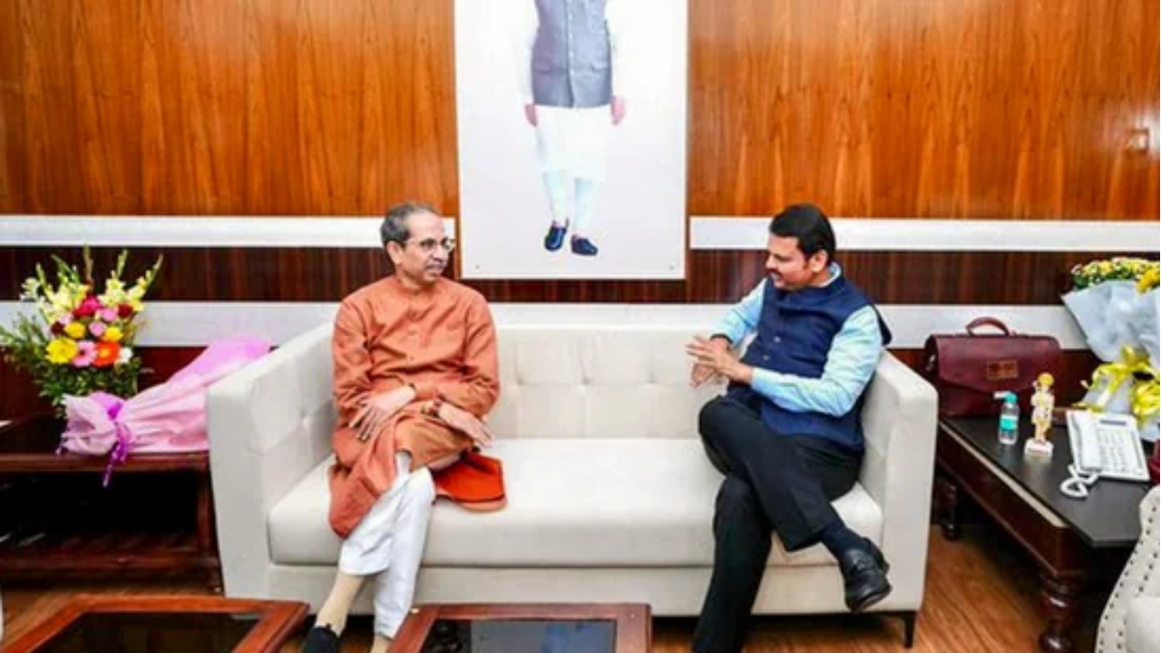 Maharashtra chief minister Devendra Fadnavis met Shiv Sena (UBT) chief Uddhav Thackeray during the Winter session of the State Assembly, at Vidhan Bhavan in Nagpur on December 17