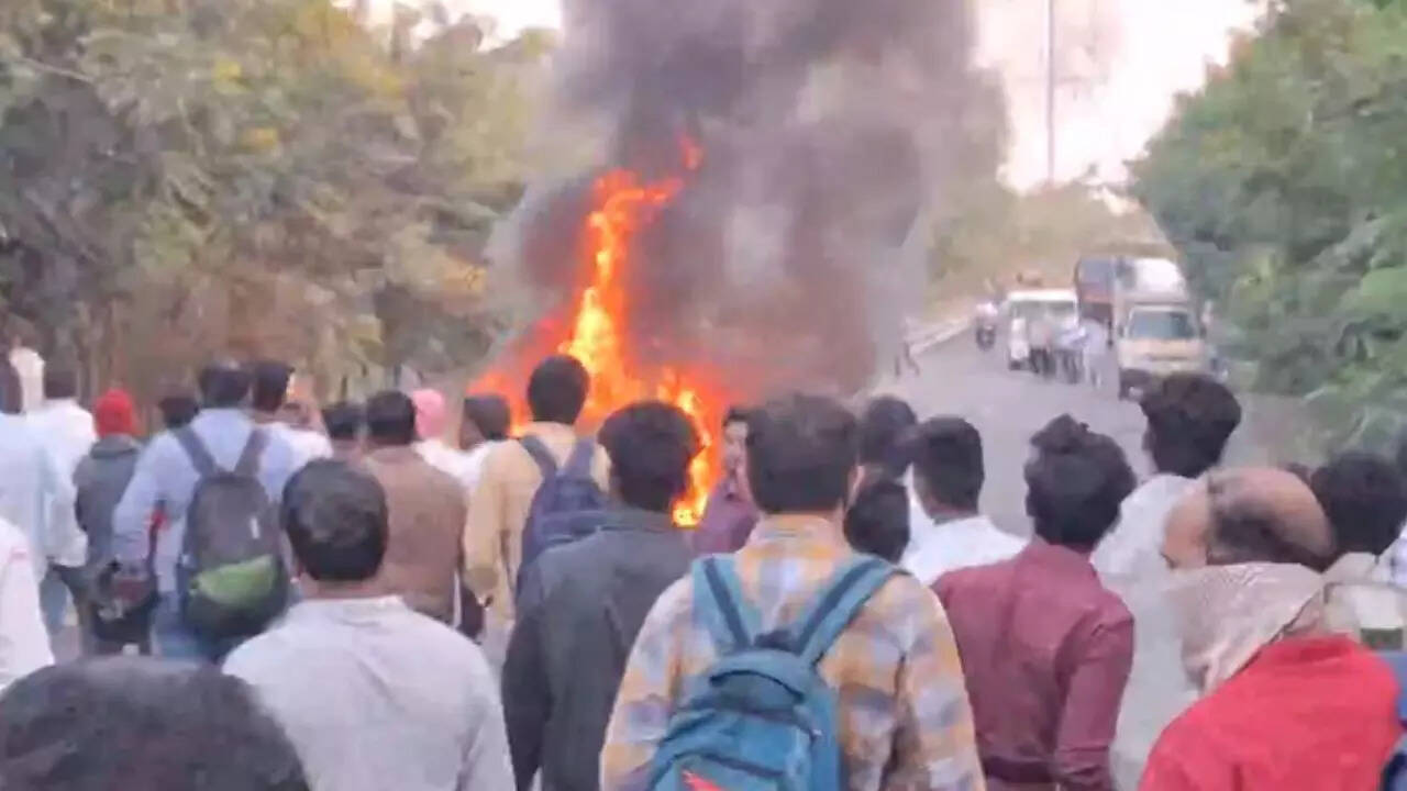 2 people burnt alive after car caught fire in medchal, suicide suspected