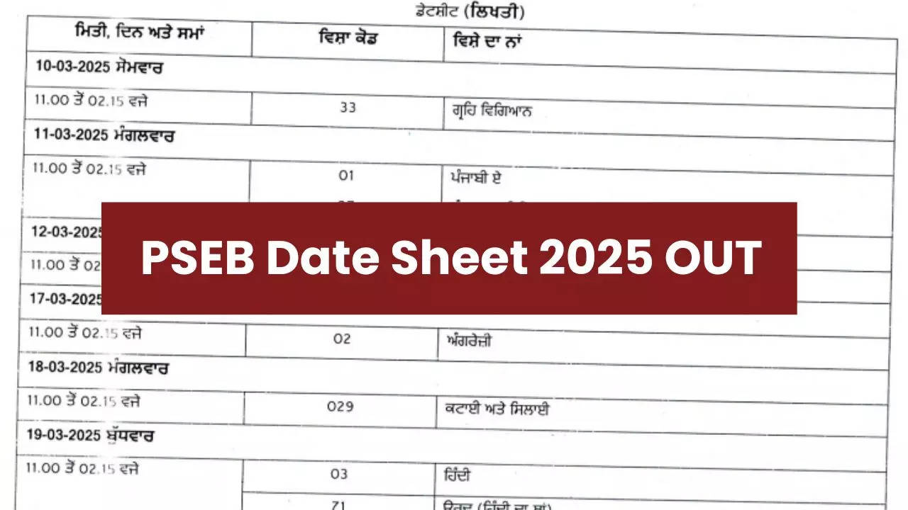 PSEB Date Sheet 2025 OUT