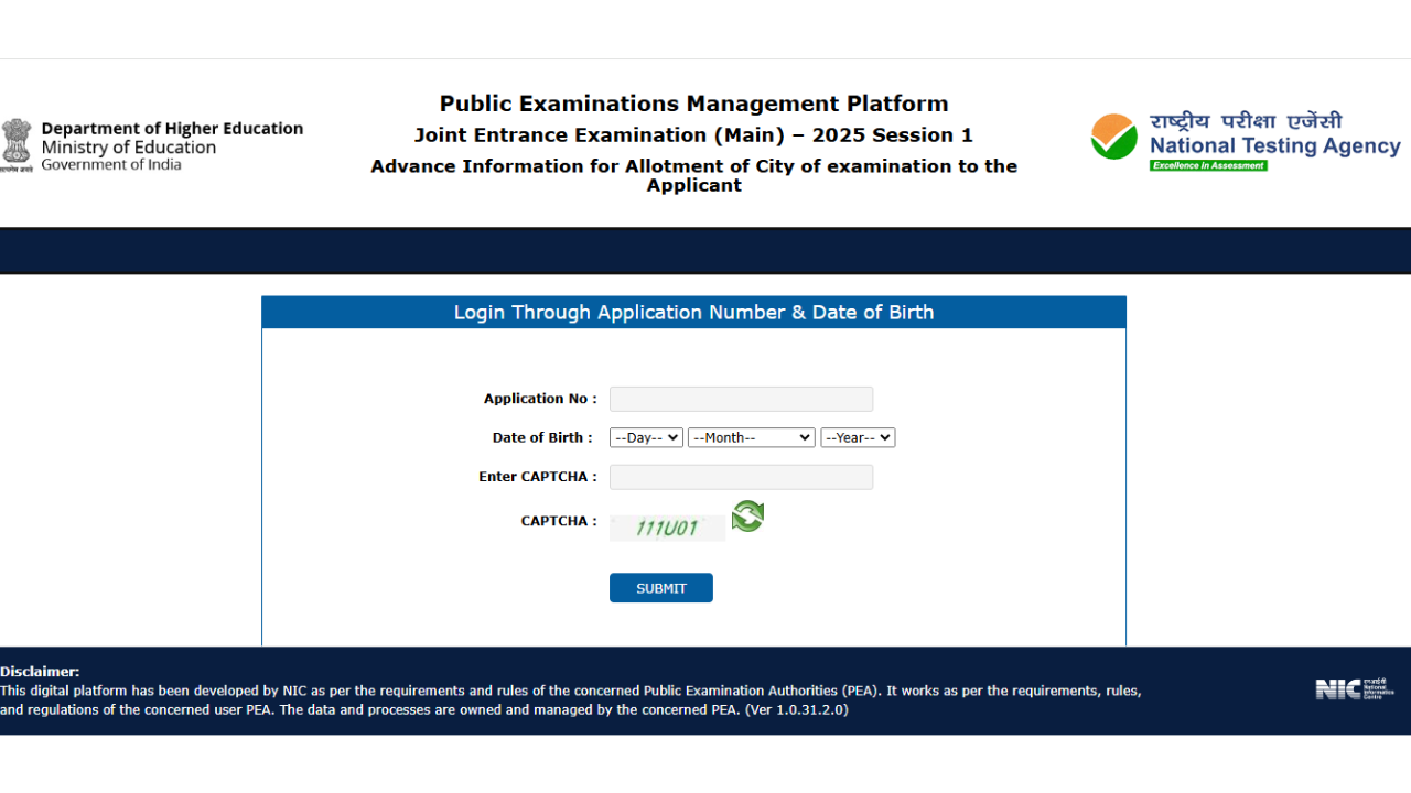 ​JEE Mains City Intimation Slip 2025 Released