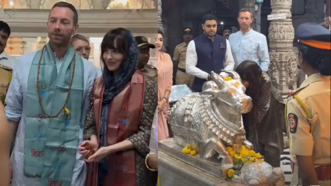 Chris Martin, Girlfriend Dakota Johnson Offer Prayers At Babulnath Temple In Mumbai Ahead Of Coldplay Concert. Watch