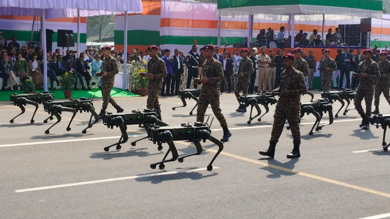 kolkata news watch mule, indian army robotic dog, taking walk at kolkata republic day parade