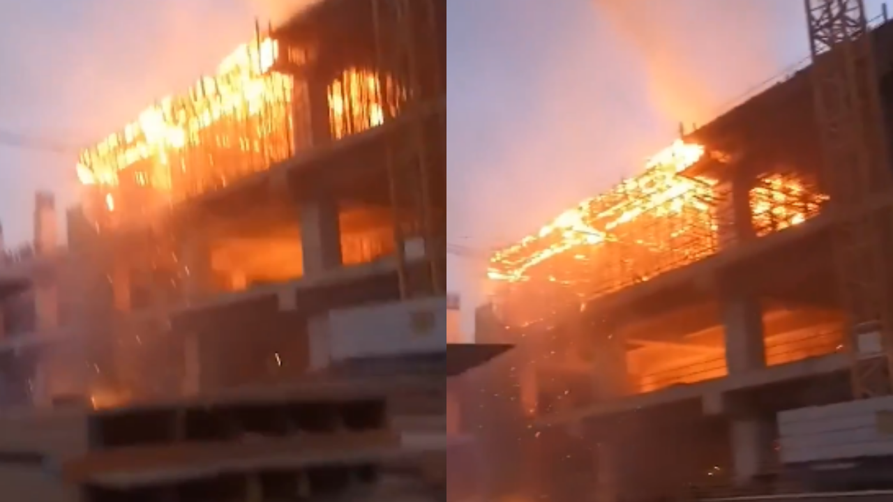 video: fire breaks out at under-construction sabarmati bullet train station in ahmedabad