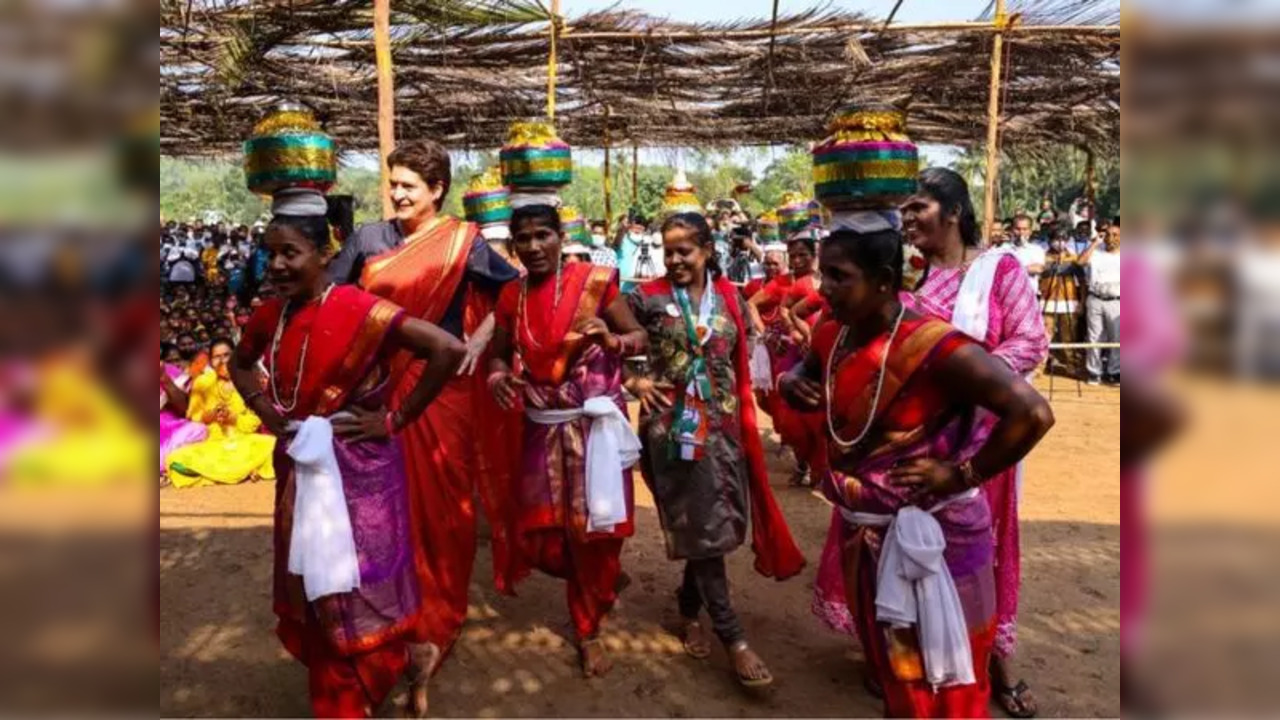 Priyanka Gandhi Vadra dances with tribal women in Goa