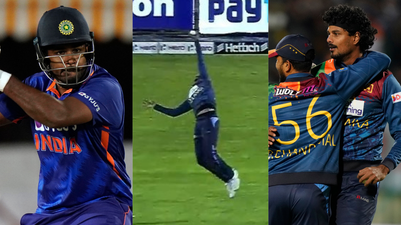 Binura Fernando's one-handed catch to dismiss Sanju Samson 