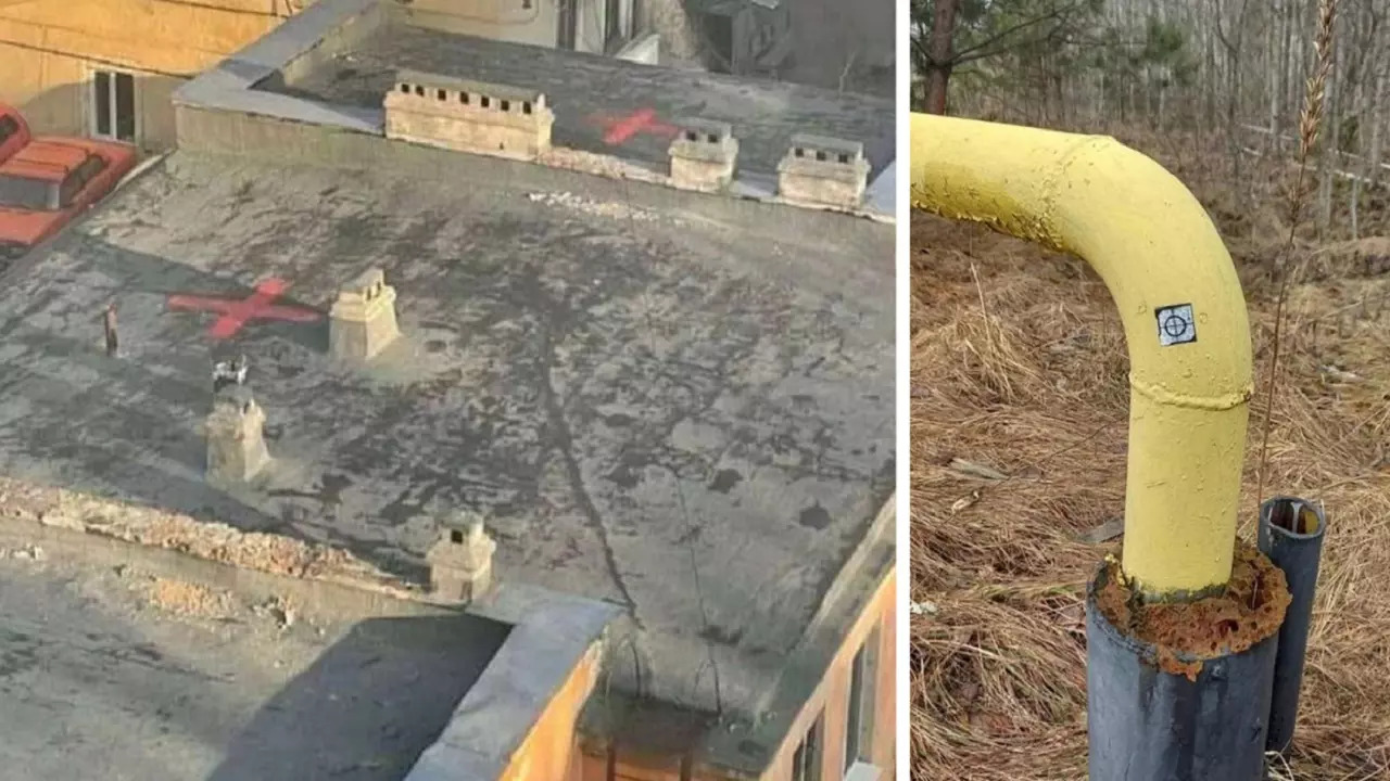 As the Ukraine-Russia conflict rages on, signs and symbols have cropped up on various buildings, rooftops and other places.