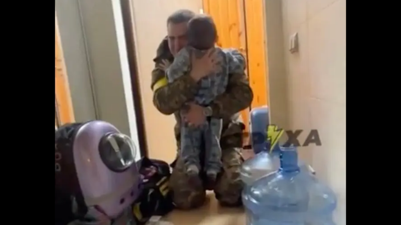 Ukrainian toddler meets military dad in heart melting video