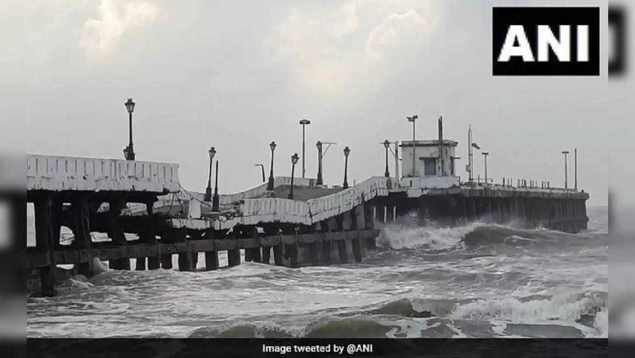 Puducherry's iconic pier at Rock beach partially collapsed