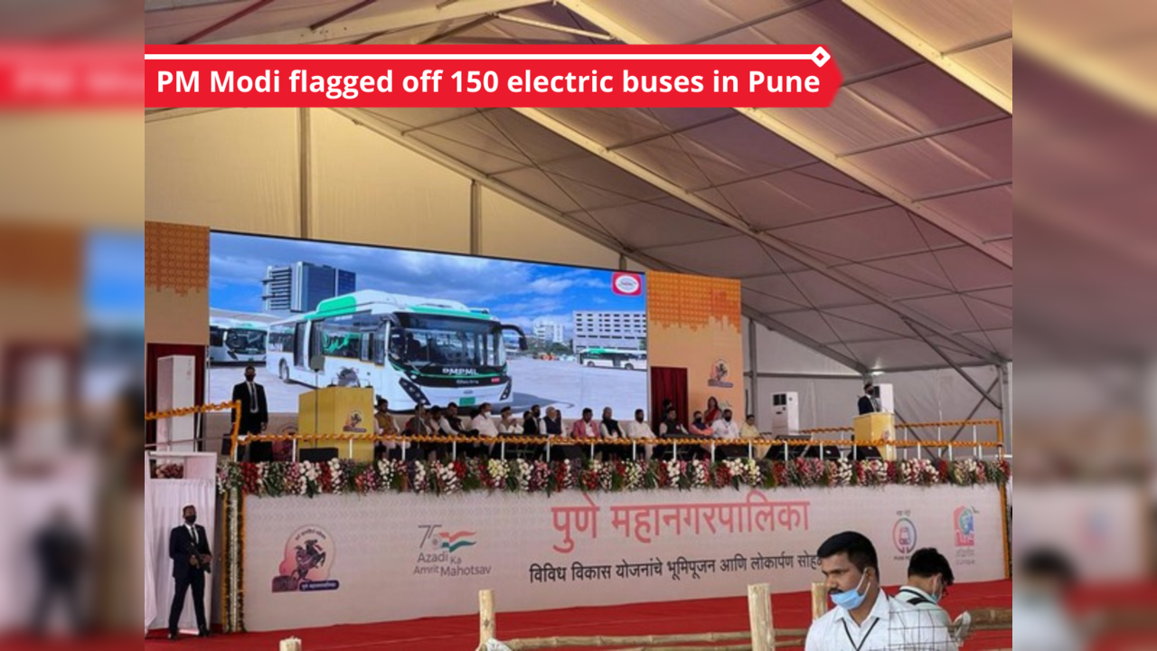 PM Modi flagged off 150 electric buses in Pune