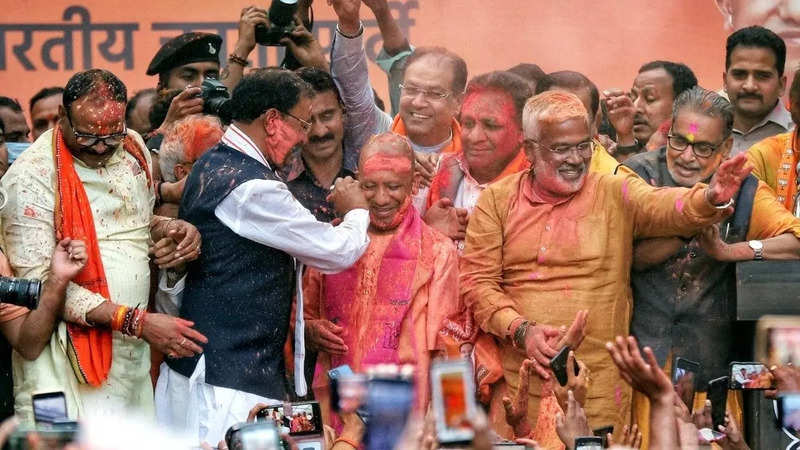 Yogi Adityanath celebrating BJP's win in UP