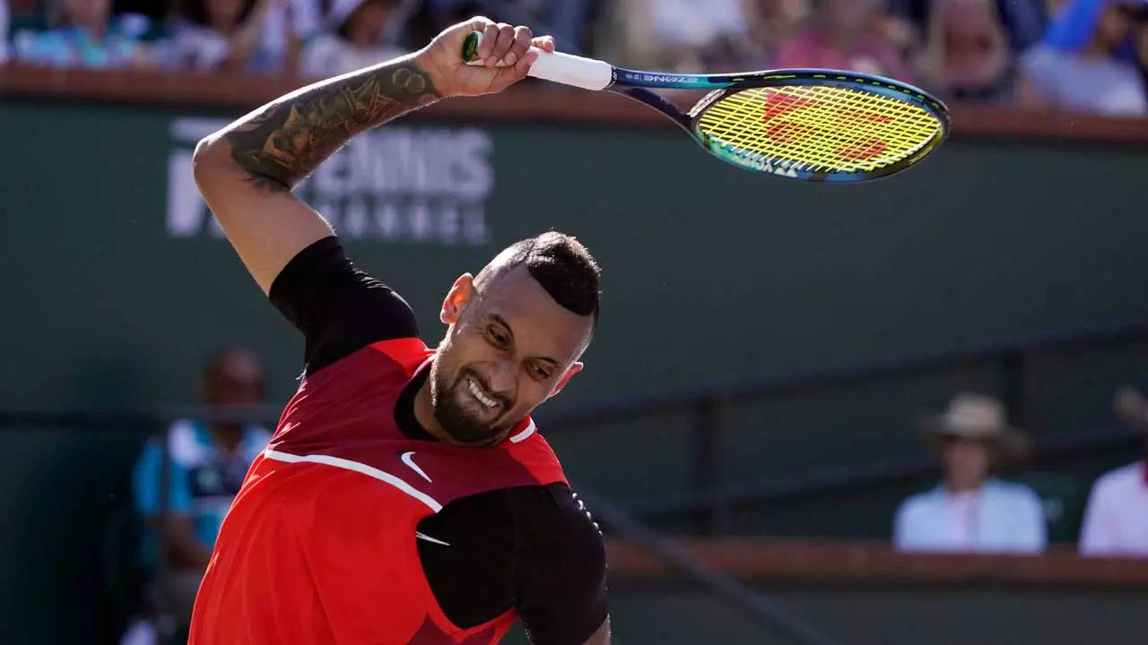 Nick Kyrgios smashed his racquet after defeat to Rafael Nadal at Indian Wells