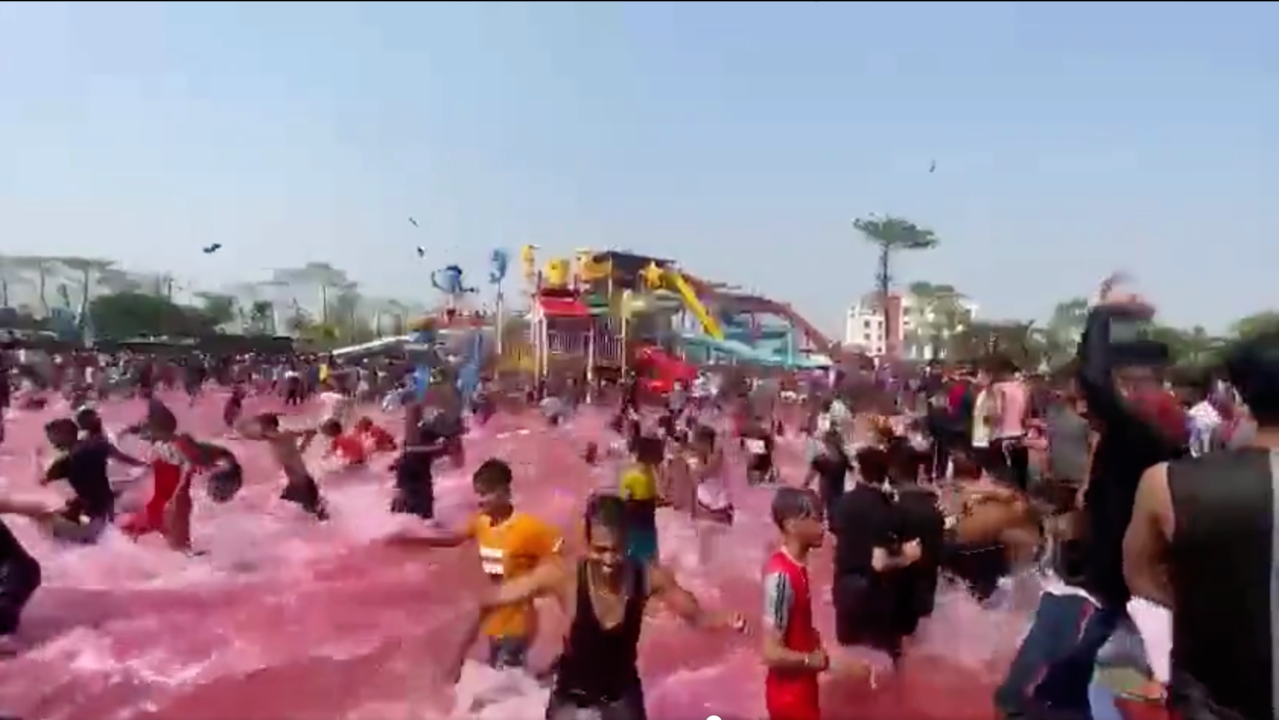 Revellers in Patna throw footwear at each other in Holi celebration | Image: Twitter