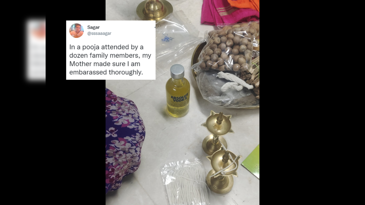 Mom reuses vodka bottle in pooja