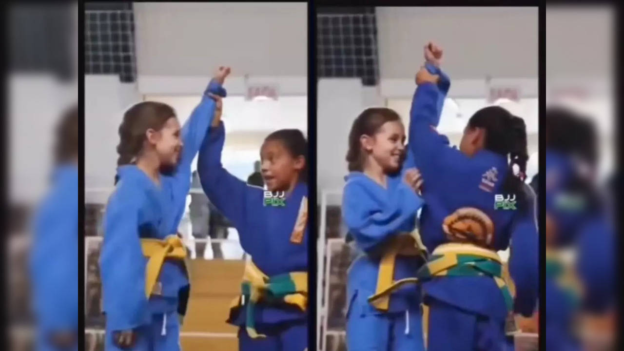 Young girl celebrates with opponent after winning a match| Image courtesy: Instagram