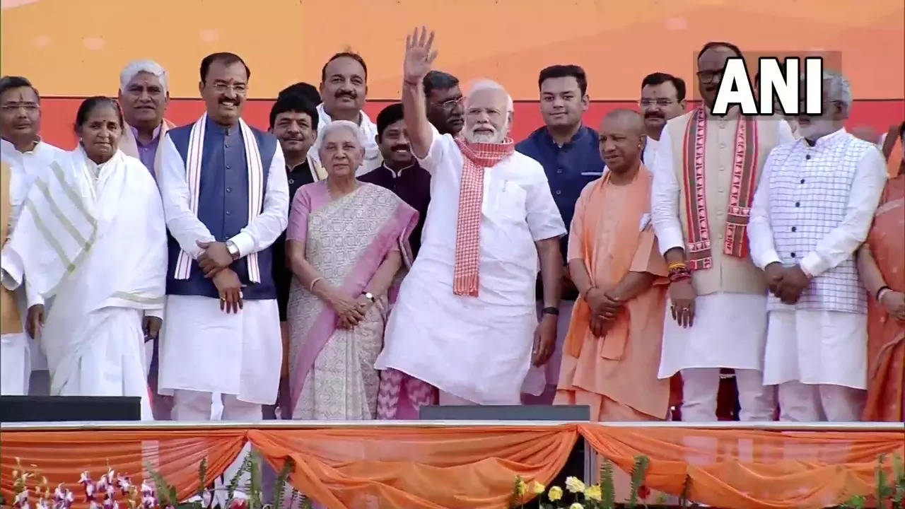 Yogi Adityanath oath-taking Ceremony Adityanath takes oath as UP CM KP Maurya Brajesh Pathak to be Deputy CMs