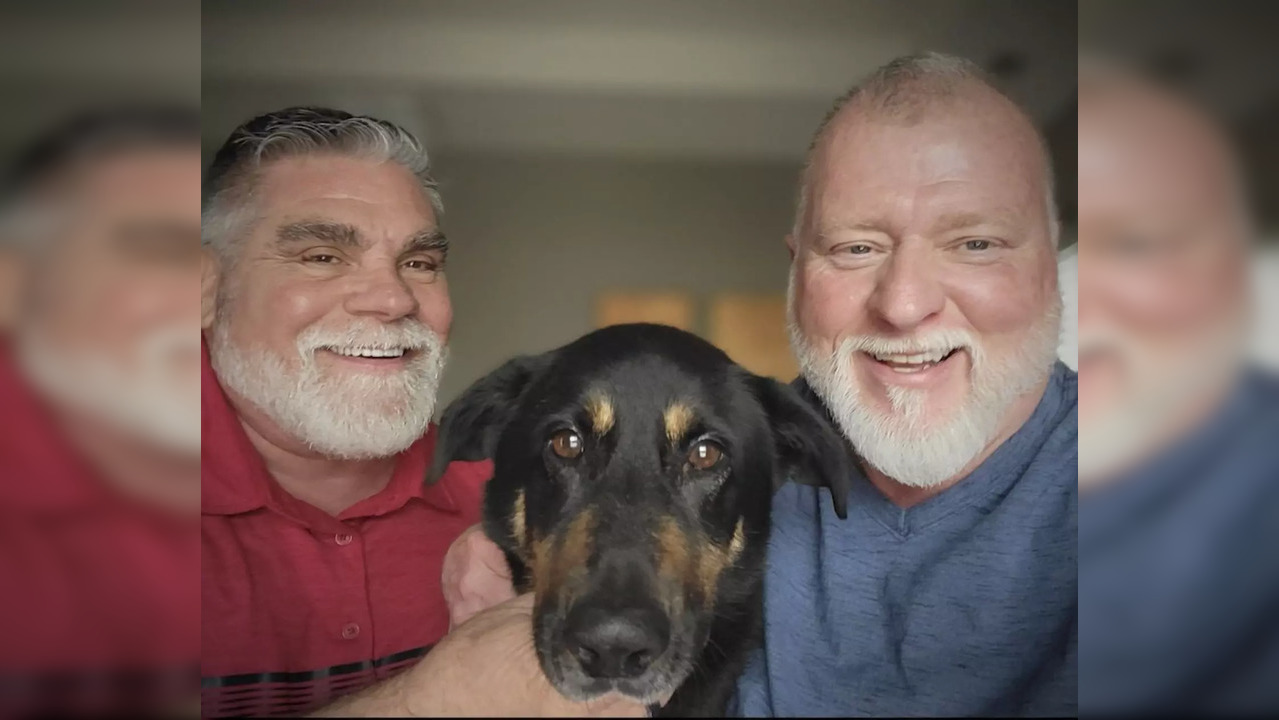 Steve Nichols and John Winn took Fezco in and renamed him Oscar | Image courtesy:  @dog_rates/Twitter