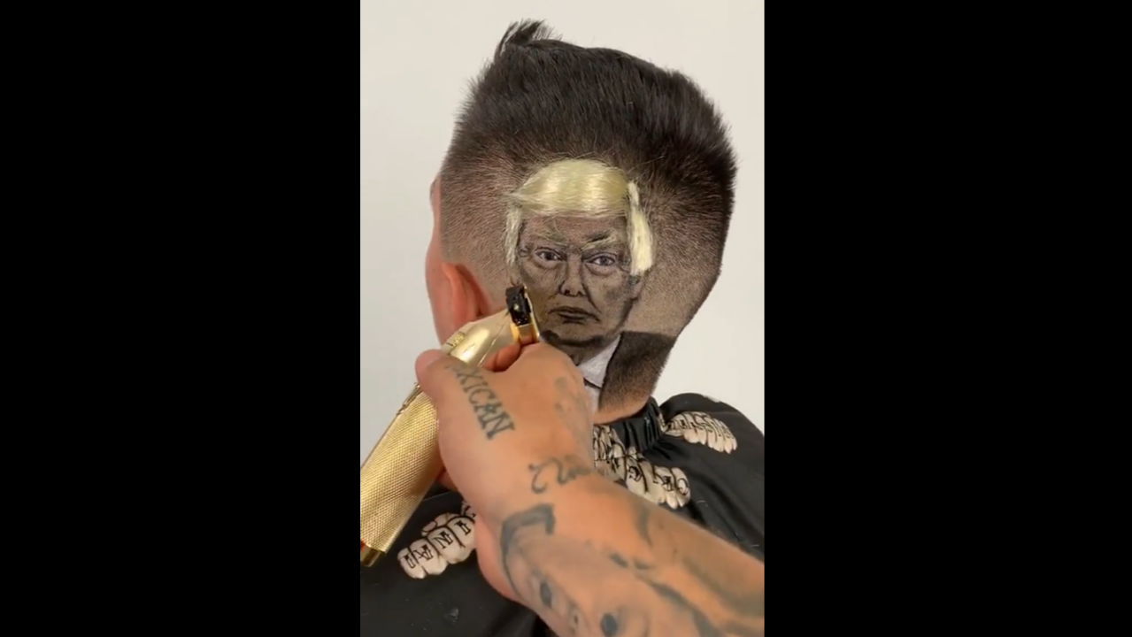 Trump's face shaved into man's head