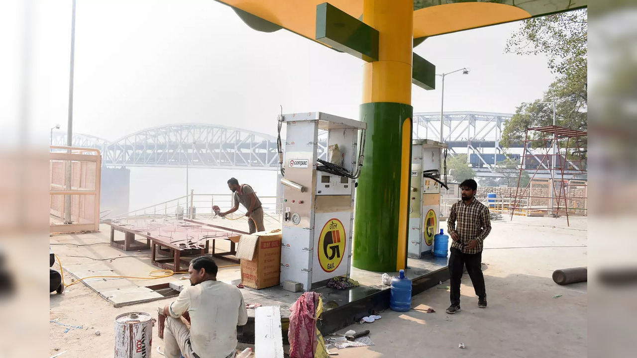 Workers construct CNG station at Khirkiya Ghat in Varanasi