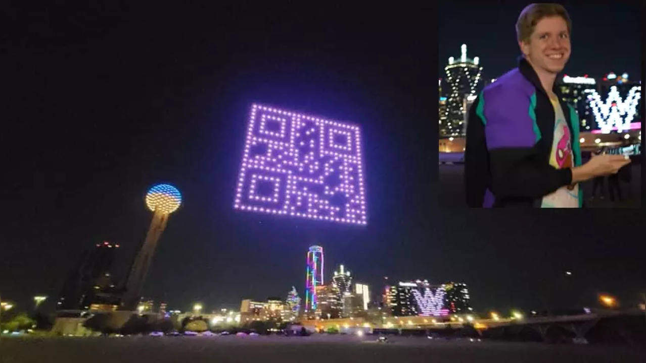 Watch: Drones create giant QR code to 'Rickroll' the city of