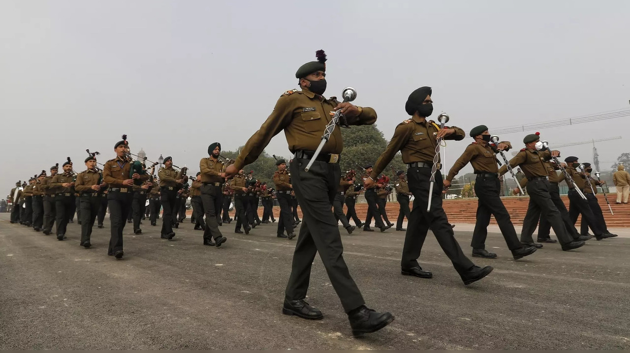 Indian army soldiers march