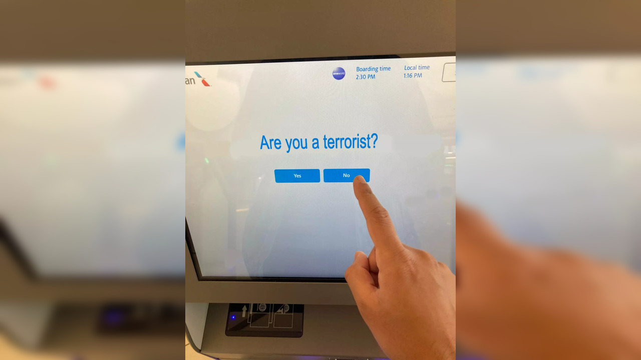 Bizarre question at US airport kiosk.