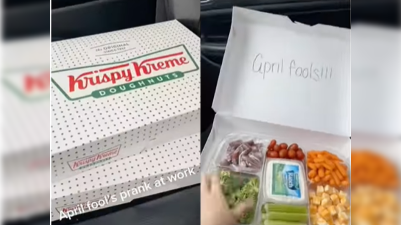 Woman pranks colleagues with doughnuts box