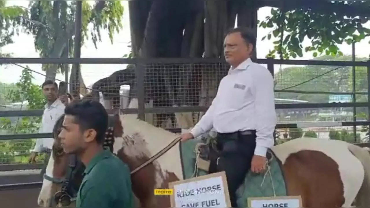 RP Sarmah riding a horse in Guwahati