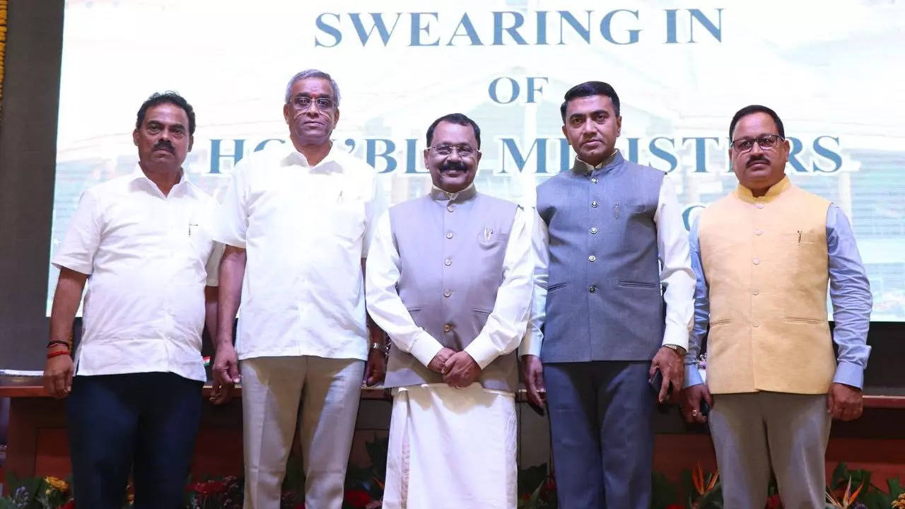 ​Goa Chief Minister Pramod Sawant with three newly inducted Cabinet ministers