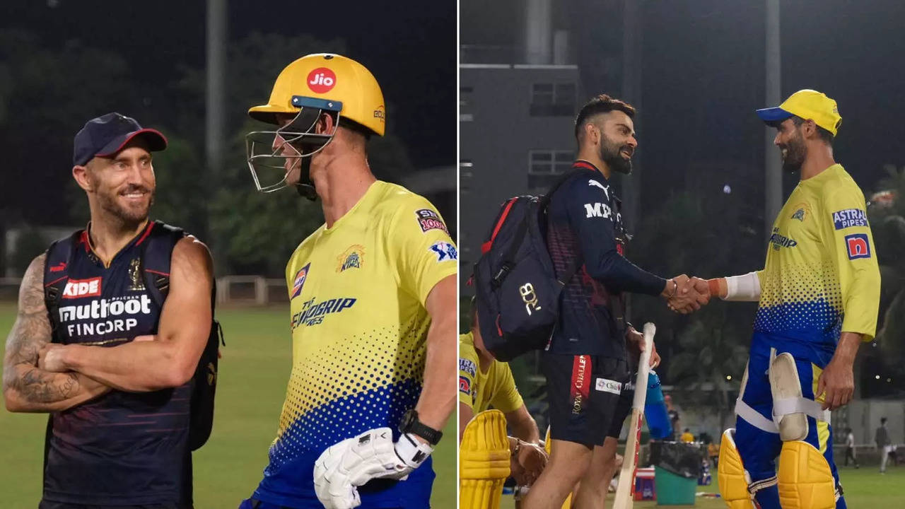 Faf du Plessis, Virat Kohli and Ravindra Jadeja meet each other