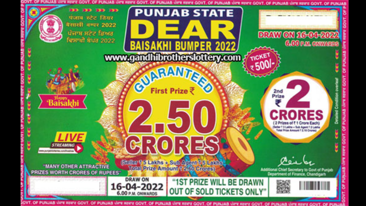 Punjab lottery Punjab State Dear Baisakhi Bumper Lottery 2022 Result