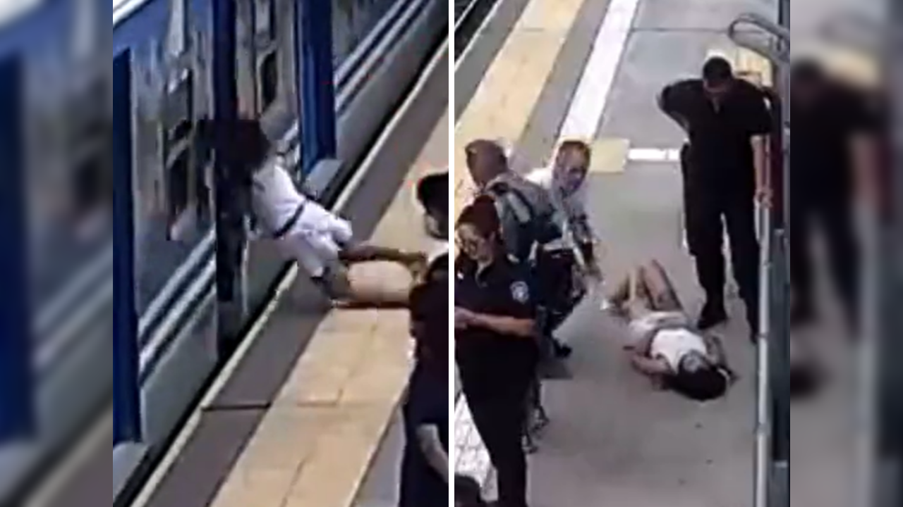 Woman falls under moving train and survives