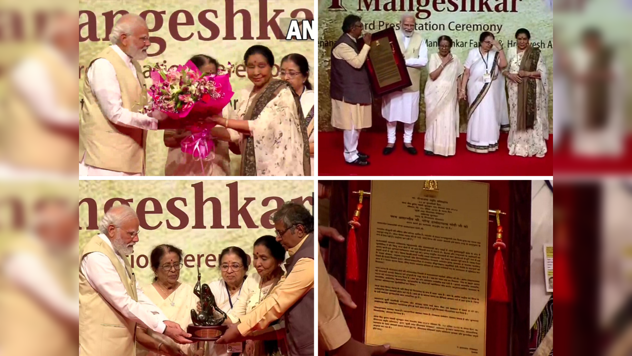 Prime Minister Narendra Modi receives the first Lata Deenanath Mangeshkar Award in Mumbai