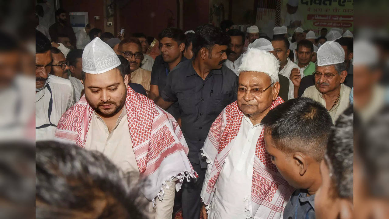 Bihar Chief Minister Nitish Kumar with RJD leader Tejashwi Yadav