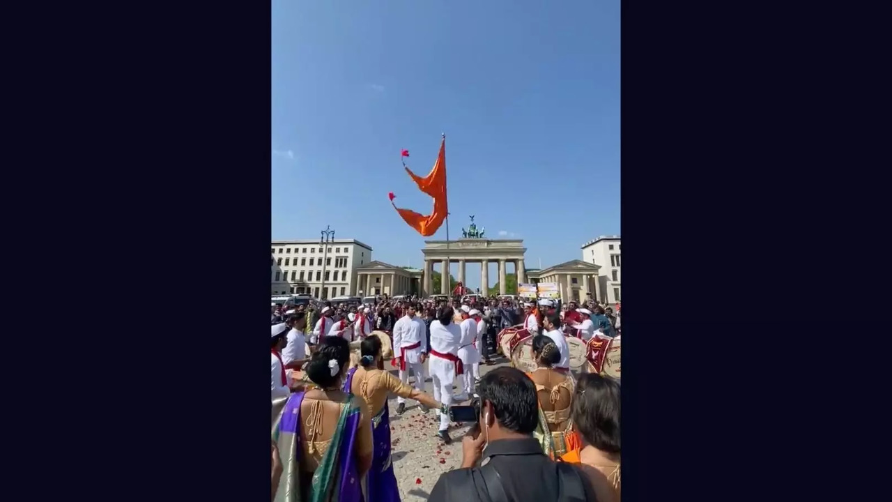 Performers welcome PM Narendra Modi at Brandenburg Gate with a traditional dance form