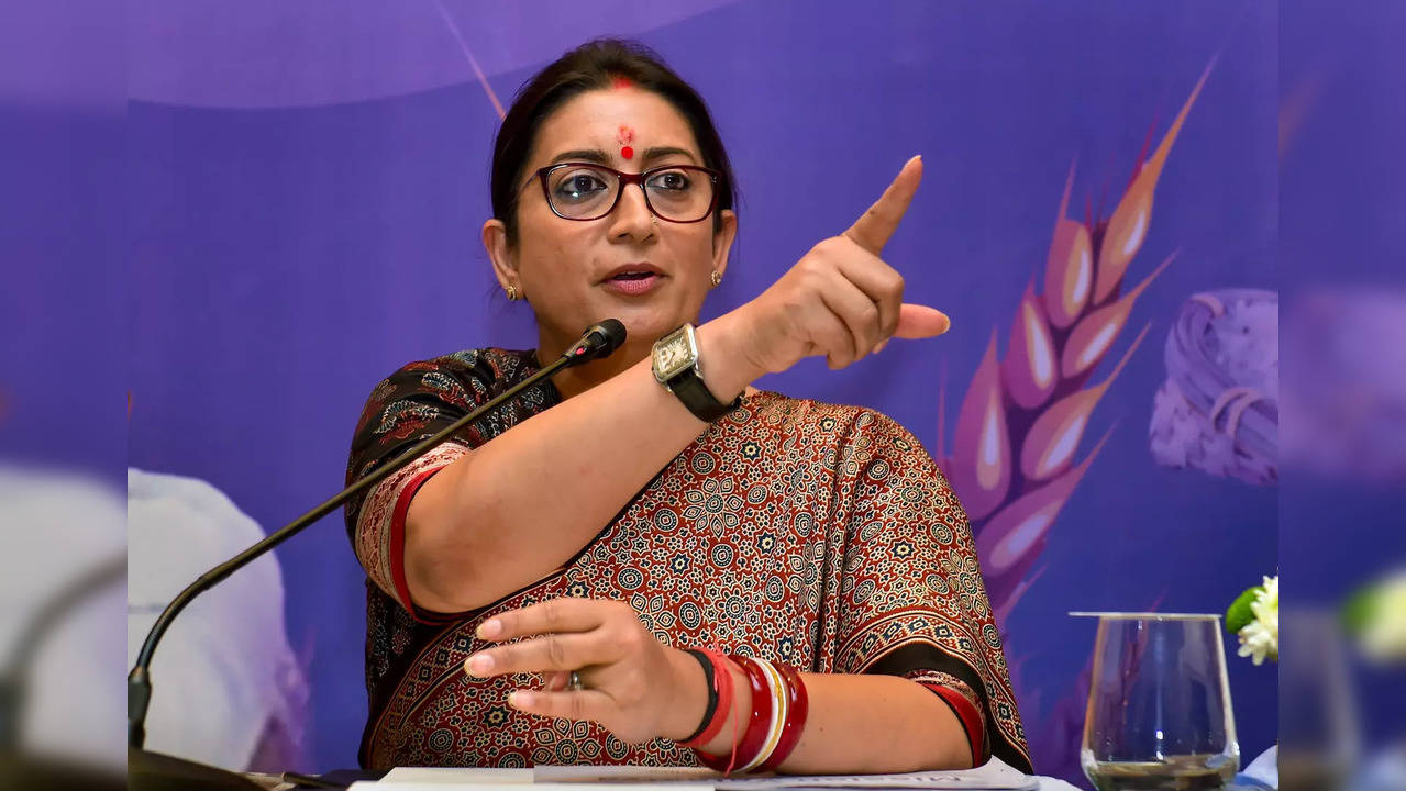 Bengaluru: Union Women and Child Development Minister Smriti Irani addresses a p...