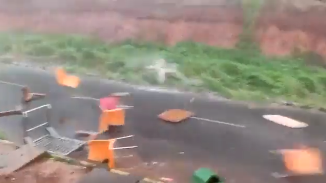 Strong winds cause chairs, tables to fly near Hubballi Airport in Karnataka