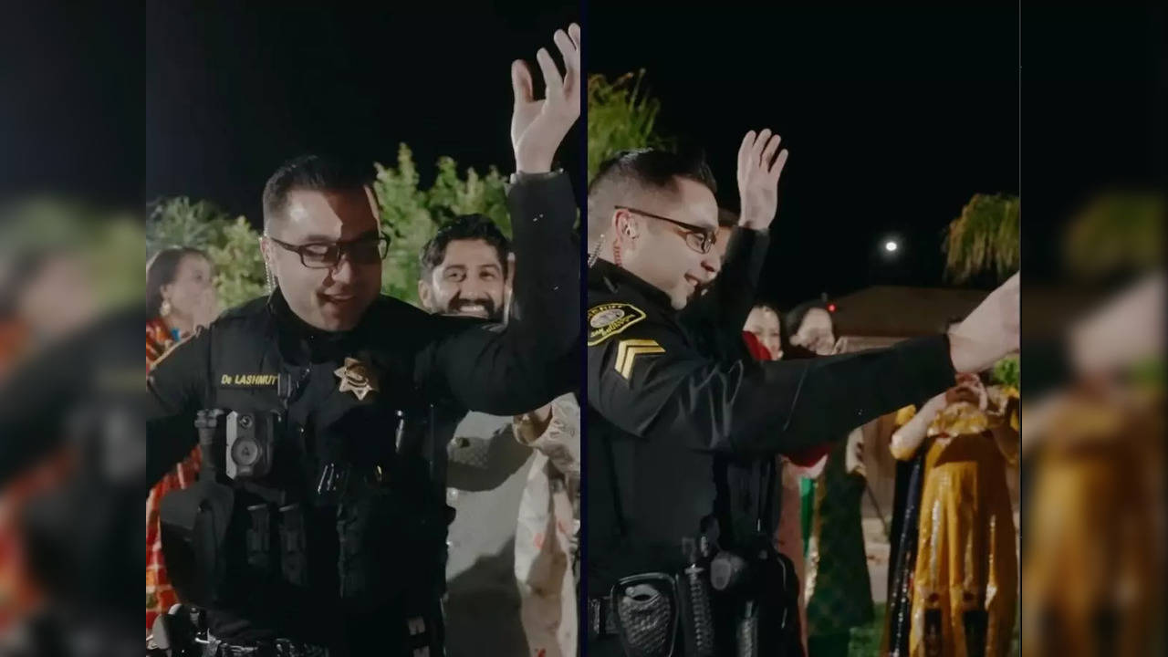 Cops dance at a Punjabi wedding in California | Image courtesy: Instagram/@kandaproductions