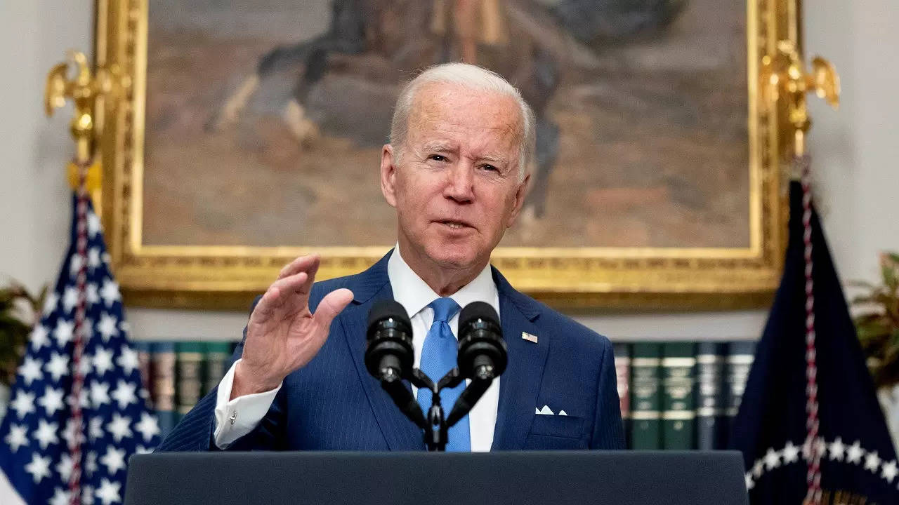 President Joe Biden speaks about the war in Ukraine in the Roosevelt Room at the White House