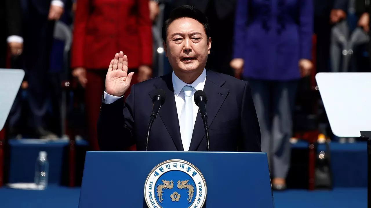 ​South Korean President Yoon Suk Yeol takes an oath during his inauguration in front of the National Assembly in Seoul