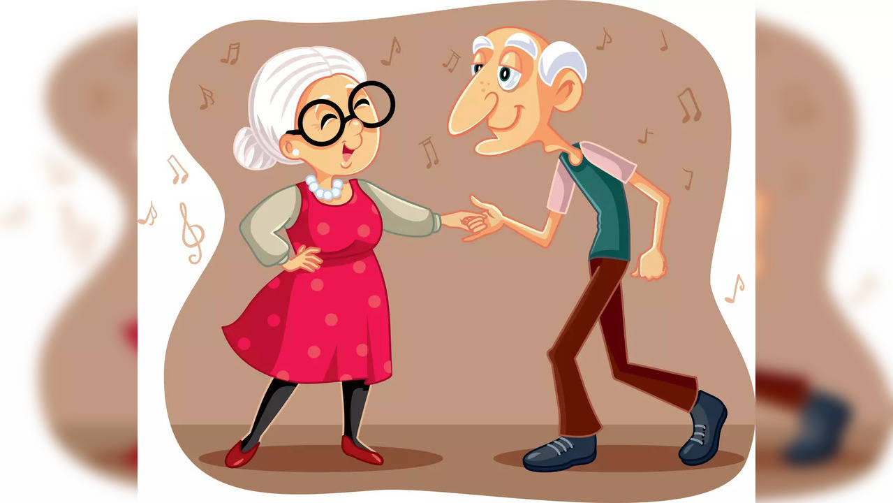 Happy old couple dancing positivity longevity old age