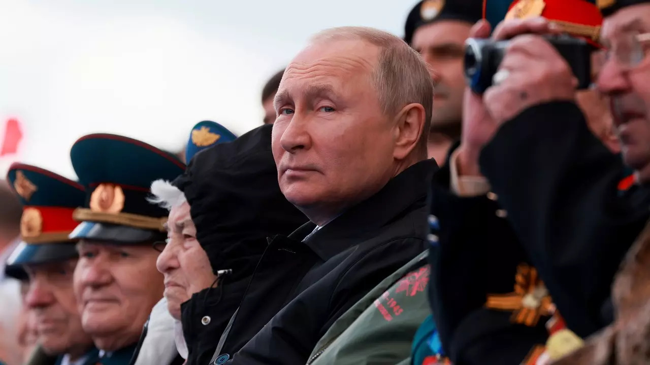 ​Russian President Vladimir Putin looks on during the Victory Day military parade marking the 77th anniversary of the end of World War II in Moscow