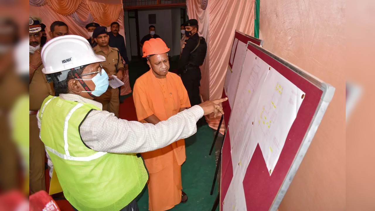 Meerut: Uttar Pradesh Chief Minister Yogi Adityanath during his visit to inspect...