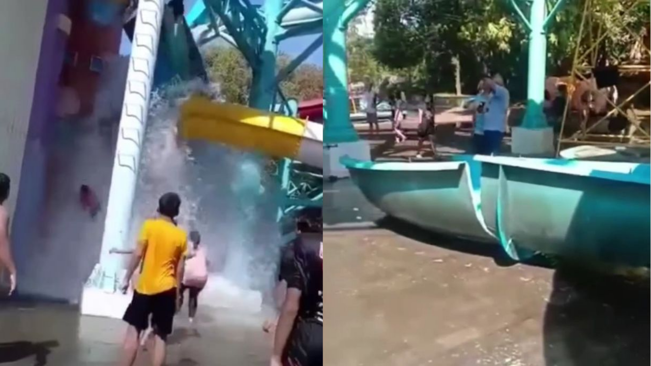 mengejutkan!  Air meluncur menjadi dua, melemparkan orang 30 kaki ke bawah di Taman Kinjiran di Indonesia