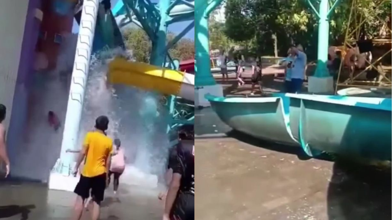 Water slide snaps in half at Indonesia's Kenjeran Park