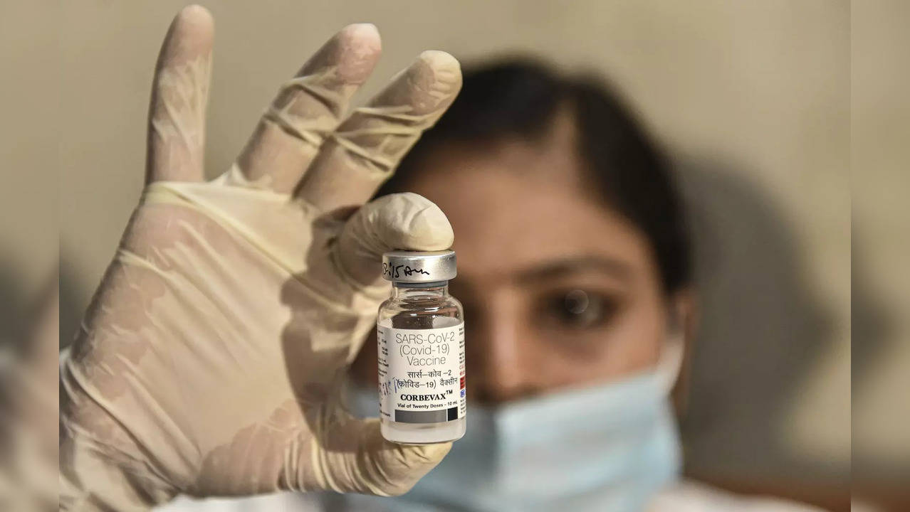 Lucknow: A healthcare worker shows the Corbevax Covid-19 vaccine for children ag...