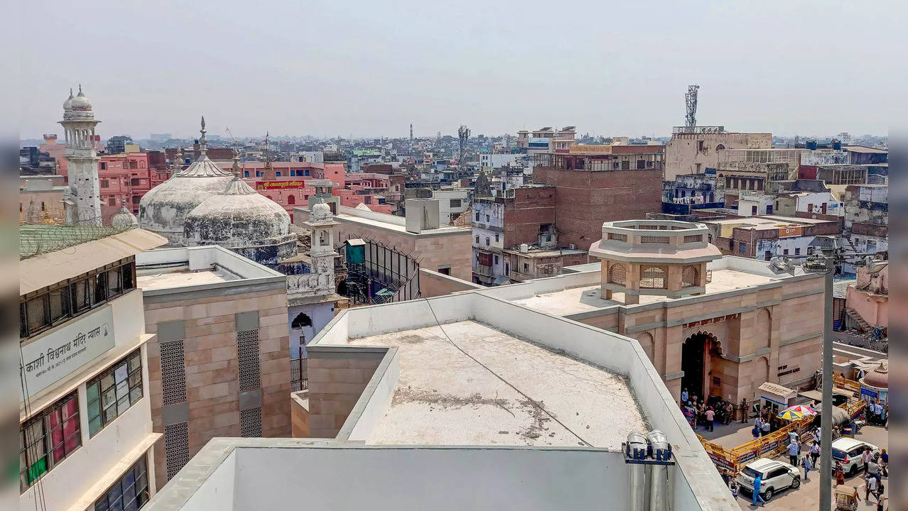 Varanasi: View of Kashi Vishwanath Temple Dham and Gyanvapi Masjid complex, in V...