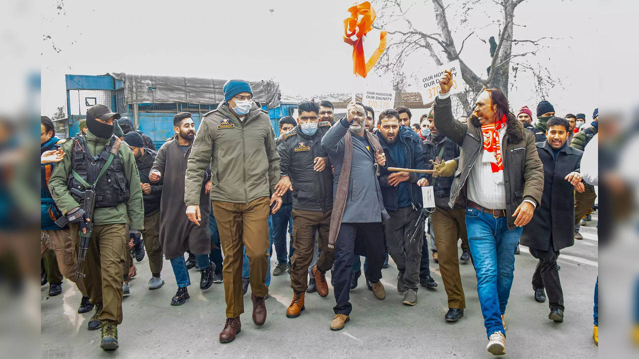 Srinagar: Police stop leaders and activists of National Conference who were stag...