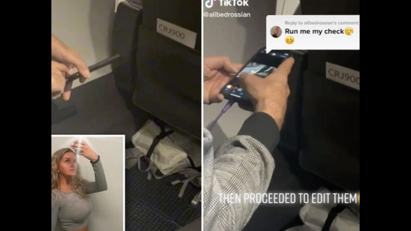 Woman catches man secretly taking pictures of her feet on a flight